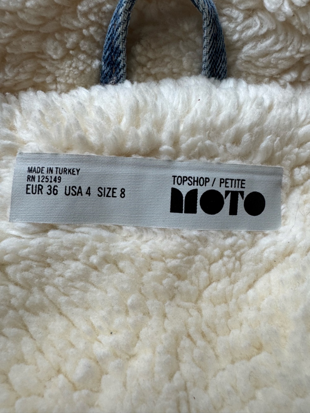 Topshop Moto Cream Sherpa-Lined Jacket with Denim Trim - Picture 2 of 4